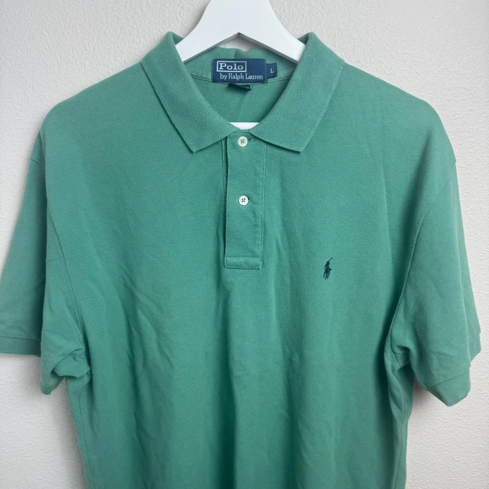 Polo Ralph Lauren Classic Fit Polo Shirt Large Green Pique Cotton Pony Logo